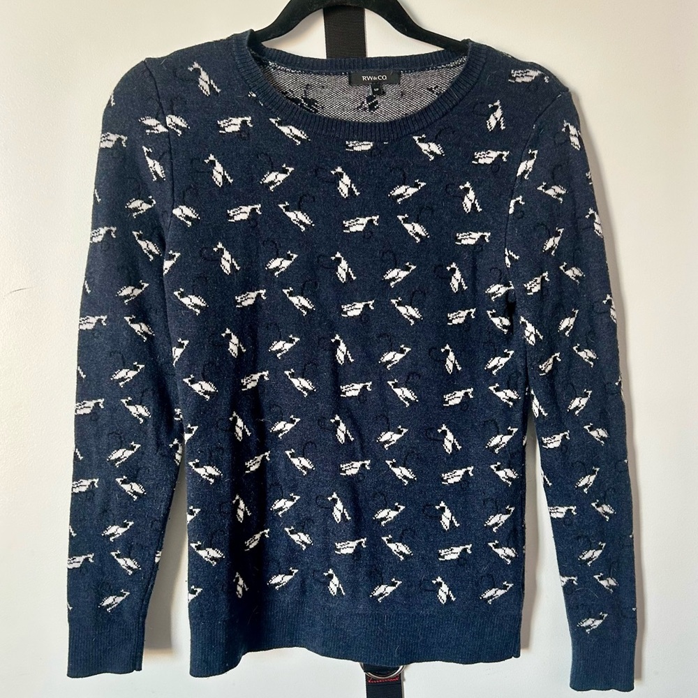 RW&CO. Navy Blue Sweater with White cats Pattern XS